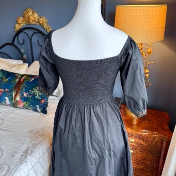 Old Navy Black Midi Dress w Tan Elastic Smocked Bodice - Picture 8 of 15